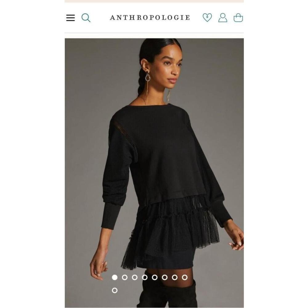 ANTHROPOLOGIE TIERED TULLE DOTTED NETTING SWEATSHIRT TOP BLACK Size Medium NWT